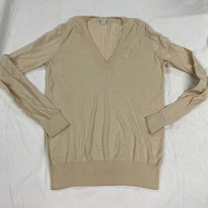 J.Crew Mens XL Beige Tan 100% Cotton V-Neck Long Sleeve Knit Sweater